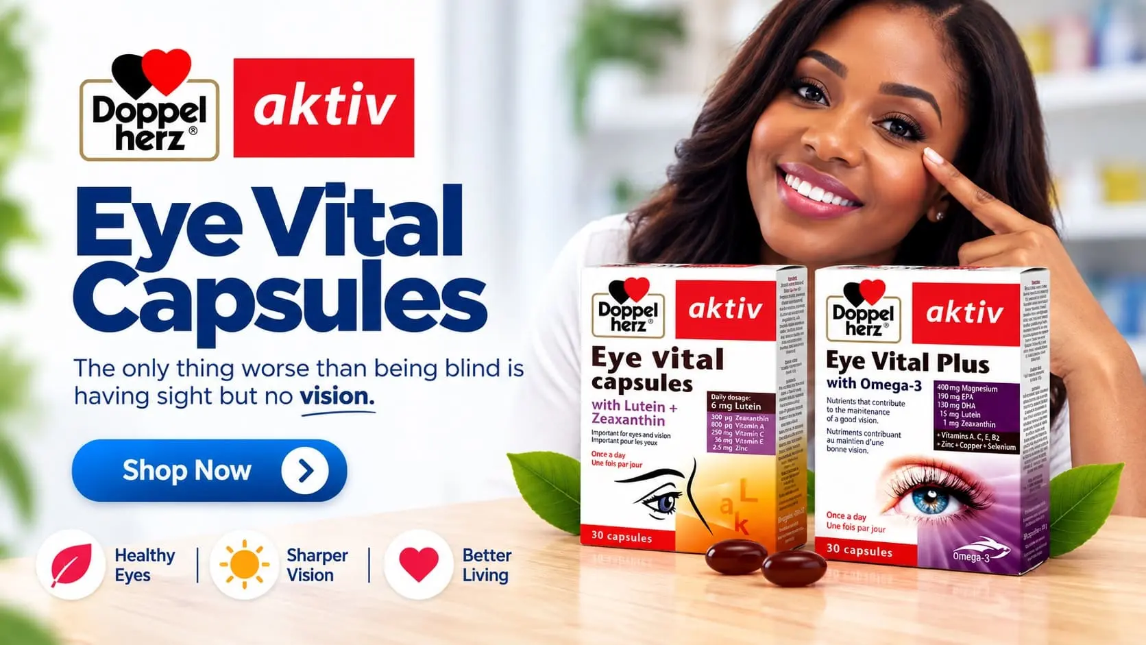 Doppelherz aktiv Eye Vital and Eye Vital Plus with Omega-3 for eye health